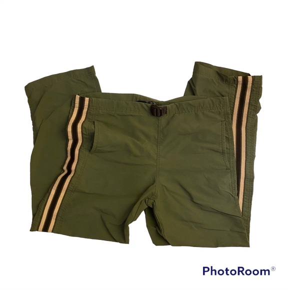 Men’s unisex Gap Y2k green nylon stripe track pants wide leg adjustable belt - Picture 1 of 16